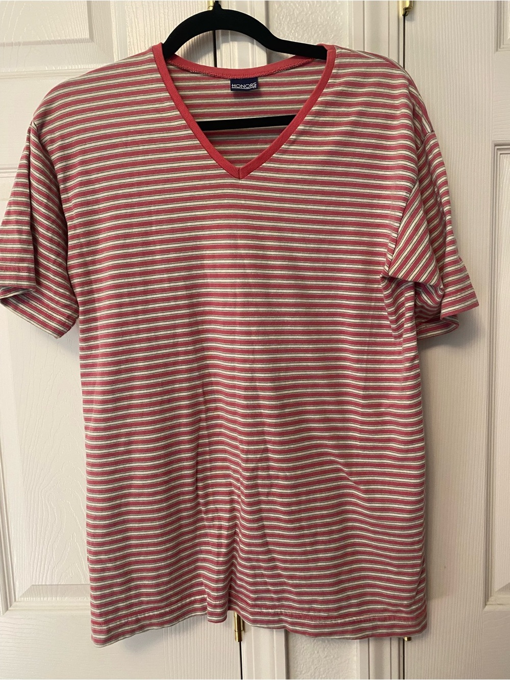 Sonoma Short-Sleeve V-Neck Tee in Pink & White Stripe